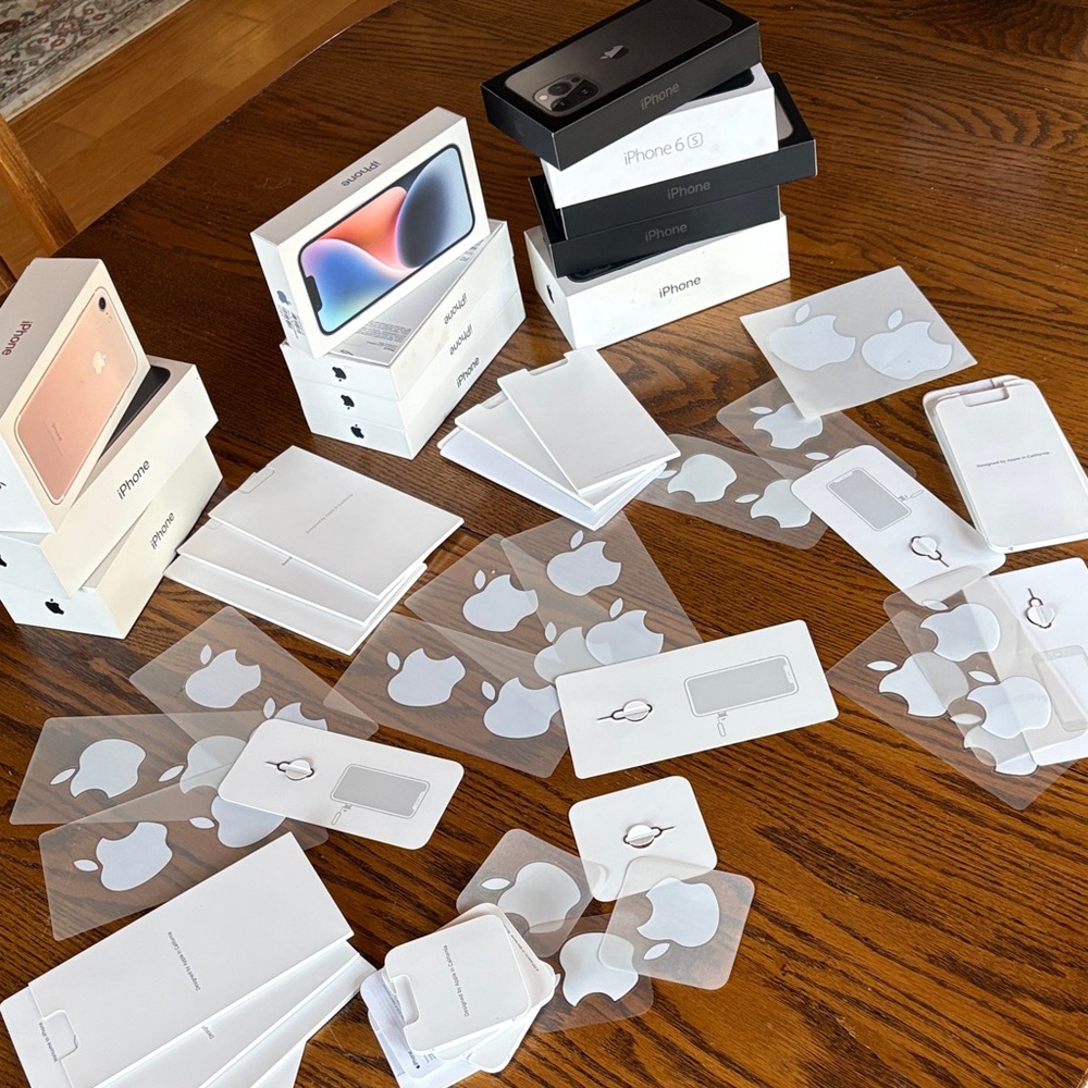 Apple White Logo Sticker and empty iPhone boxes large lot